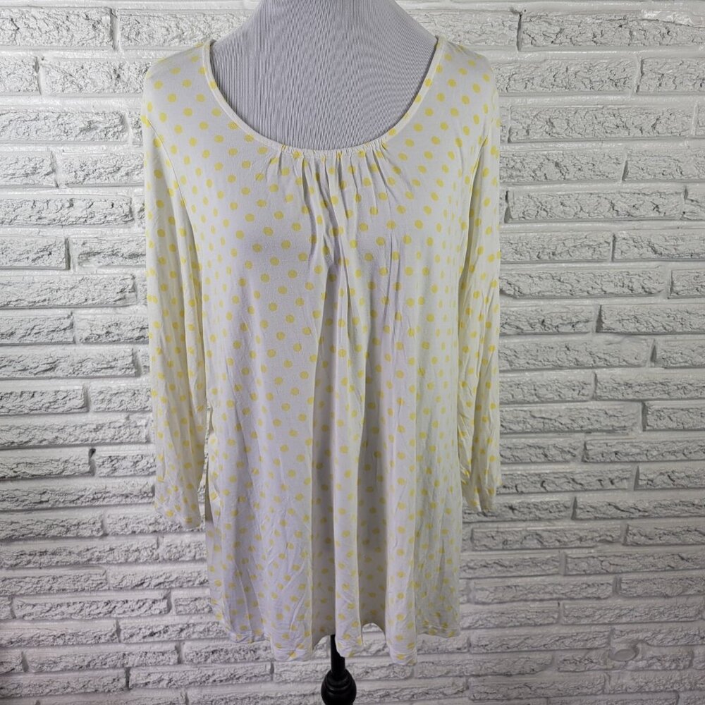 Denim & Co. Women's 1X Plus Yellow Polka Dot Tunic Top Long Sleeve GEO204E